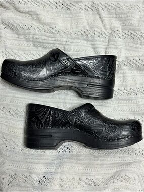 Dansko Black Embossed Leather Clogs